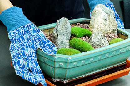 Polyester Floral Gardening Gloves Soft Breathable Yard Work Glove-Blue