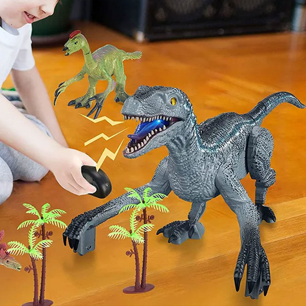 2.4G Remote Control Dinosaur Toy Realistic Walking Dinosaur with Sound Effects Grey
