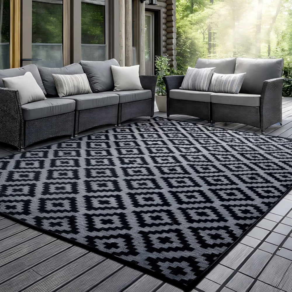 Camping Mat Outdoor Woven Mat Waterproof Reversible Picnic Rug for Beach Tent-Grey