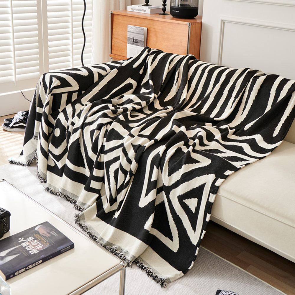 Boho Couch Cover Geometric Sofa Blanket Furniture Protector Black
