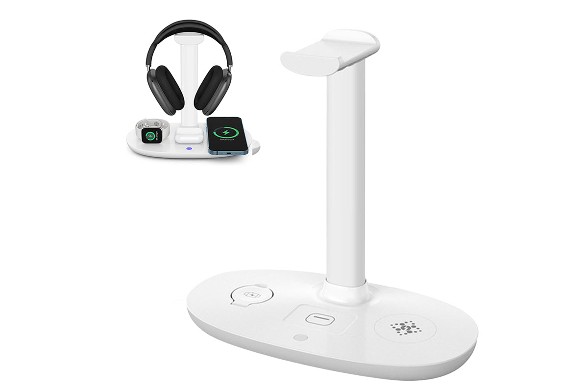 Wireless Charging Station 4-in-1 Qi Fast Charger Charging Dock Stand for iPhone Samsung Galaxy -White