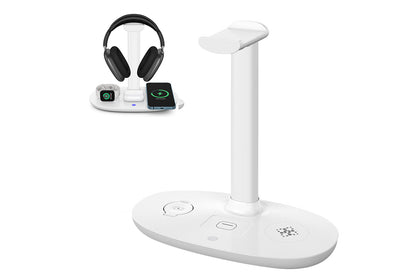 Wireless Charging Station 4-in-1 Qi Fast Charger Charging Dock Stand for iPhone Samsung Galaxy -White