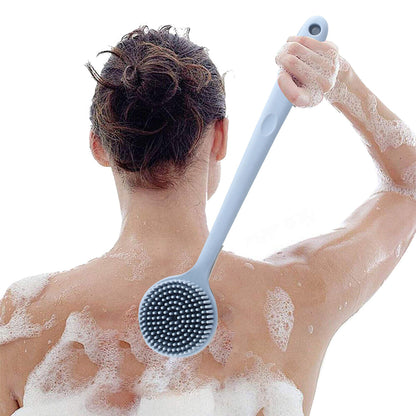 Long Handle Bath Shower Brush Silicone Body Brush Back Scrubber Blue
