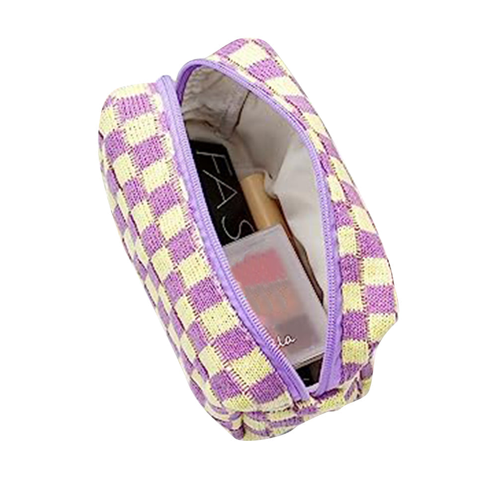 2Pcs Checkered Makeup Bags Travel Toiletry Bag Organizer Makeup Storage Bags Purple