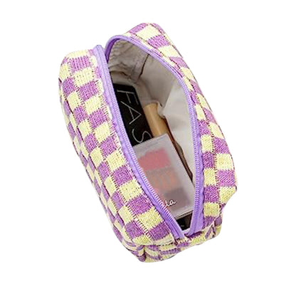 2Pcs Checkered Makeup Bags Travel Toiletry Bag Organizer Makeup Storage Bags Purple