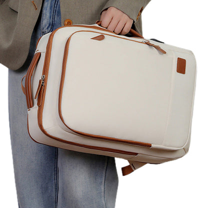 26L Expandable Commuter Backpack Water Resistant Laptop Bag with USB Charging Port Beige