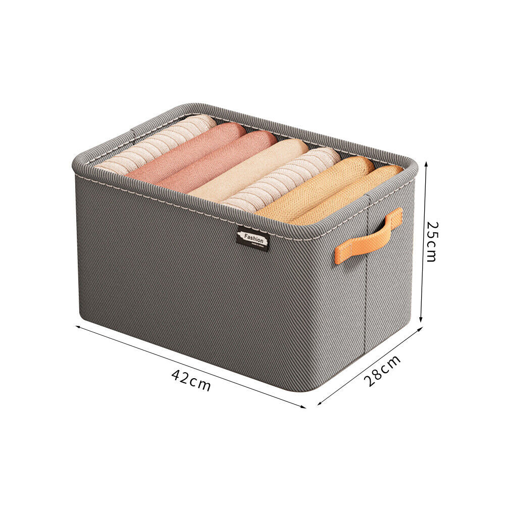 Set of 2Pcs Clothing Storage Box with Handles Wardrobe Storage Organizer Underwear Storage Gray