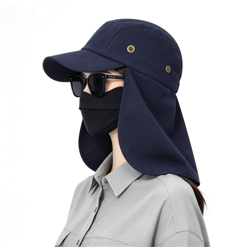 Outdoor Sun Shade Hat with Neck Flap Baseball Cap for Men Women Blue