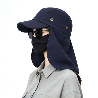 Outdoor Sun Shade Hat with Neck Flap Baseball Cap for Men Women Blue