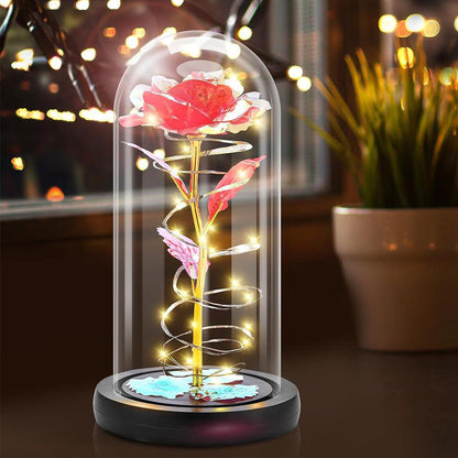 Eternal Rose Night Light in Glass Dome with LED for Bedroom Home Decor Red