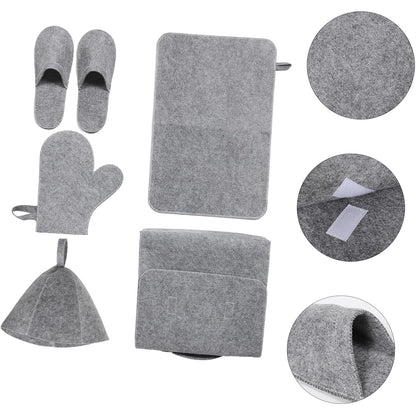 5Pcs Sauna Felt Kit with Hat and Gloves-Grey