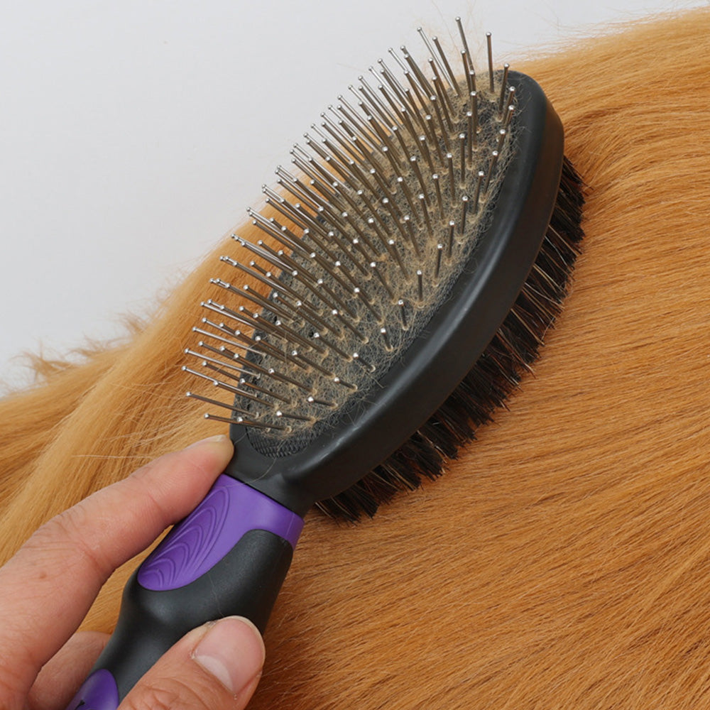 2PCS Pet Grooming Tools Pet Bath Brush Deshedding Dog Brush Suitable For Dogs Cats and Horses-Purple