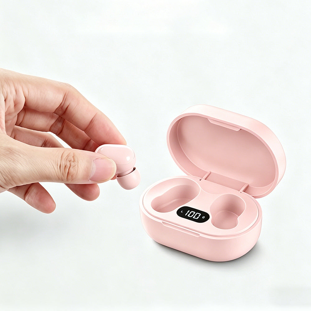 Bluetooth 5.1 Wireless Earbuds with LED Display IPX4 Waterproof Headphones-Pink