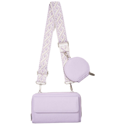 2Pcs Set PU Leather Trendy Bags Woman Travel  Cross Body Bag with Coin Pouch Purple
