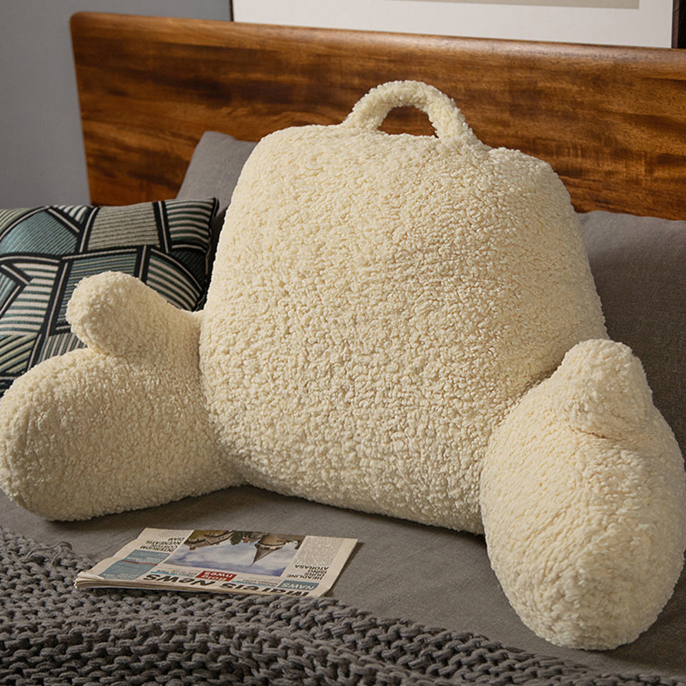 Fluffy Backrest Reading Pillow Lumbar Support Chair Cushion with Arms Beige