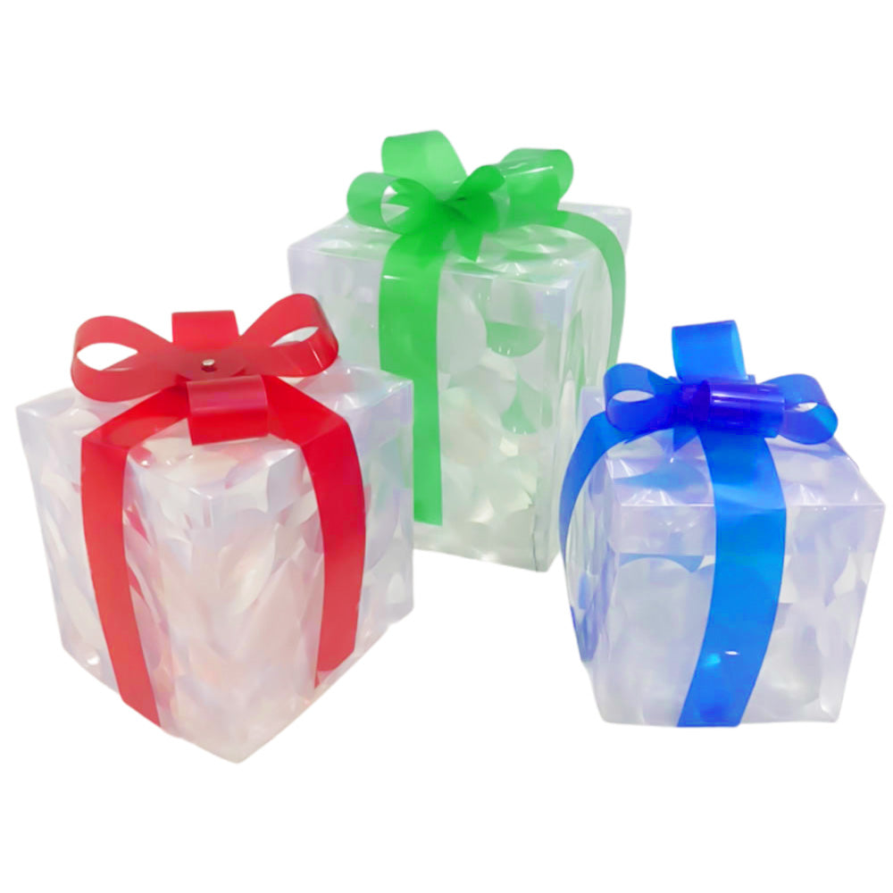 3-Pack 3D Christmas Gift Boxes with LED Lights Holiday Decorations Style 2