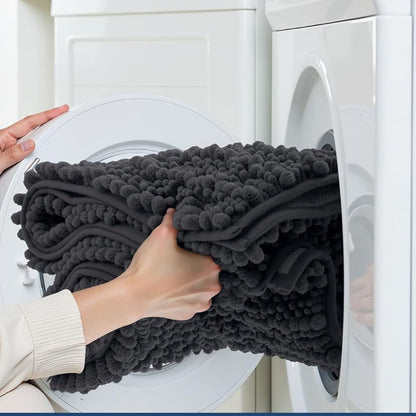 Chenille Fabric Bathroom Rugs Mat With Non Slip Rubber Backing Home Decor Accessories-Grey