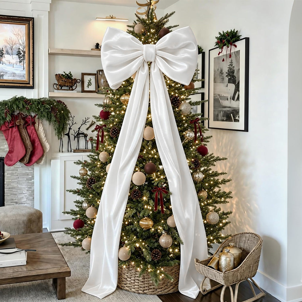 230cm Christmas Tree Topper Bow Large Decorative Bow with Long Streamers White
