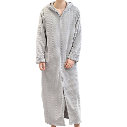Unisex Bathrobe Fleece Robes Winter Warm Nightgown Sleepwear Pyjamas-Grey