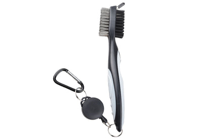 Dual Sided Golf Club Groove Cleaner Brush Tool with Retractable Carabiner -Grey