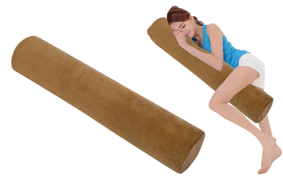 Natural Latex Body Pillow Springy Long Leg Pillow Cover Included for Sleeping-Coffee Brown