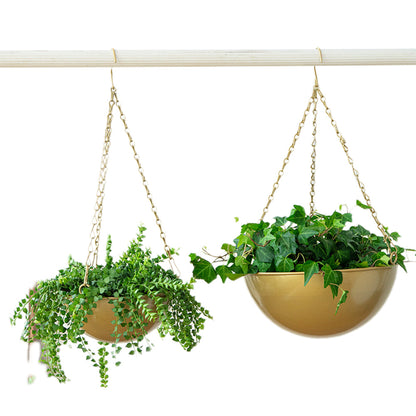 2Pcs Set Hanging Planters Hanging Baskets Plants Flowers Pots Garden Home Decorations Gold