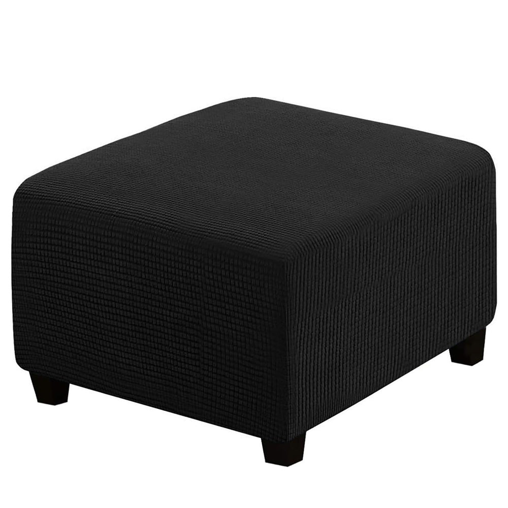Square Ottoman Cover Stretch Textured Slipcover for Footstool Black S