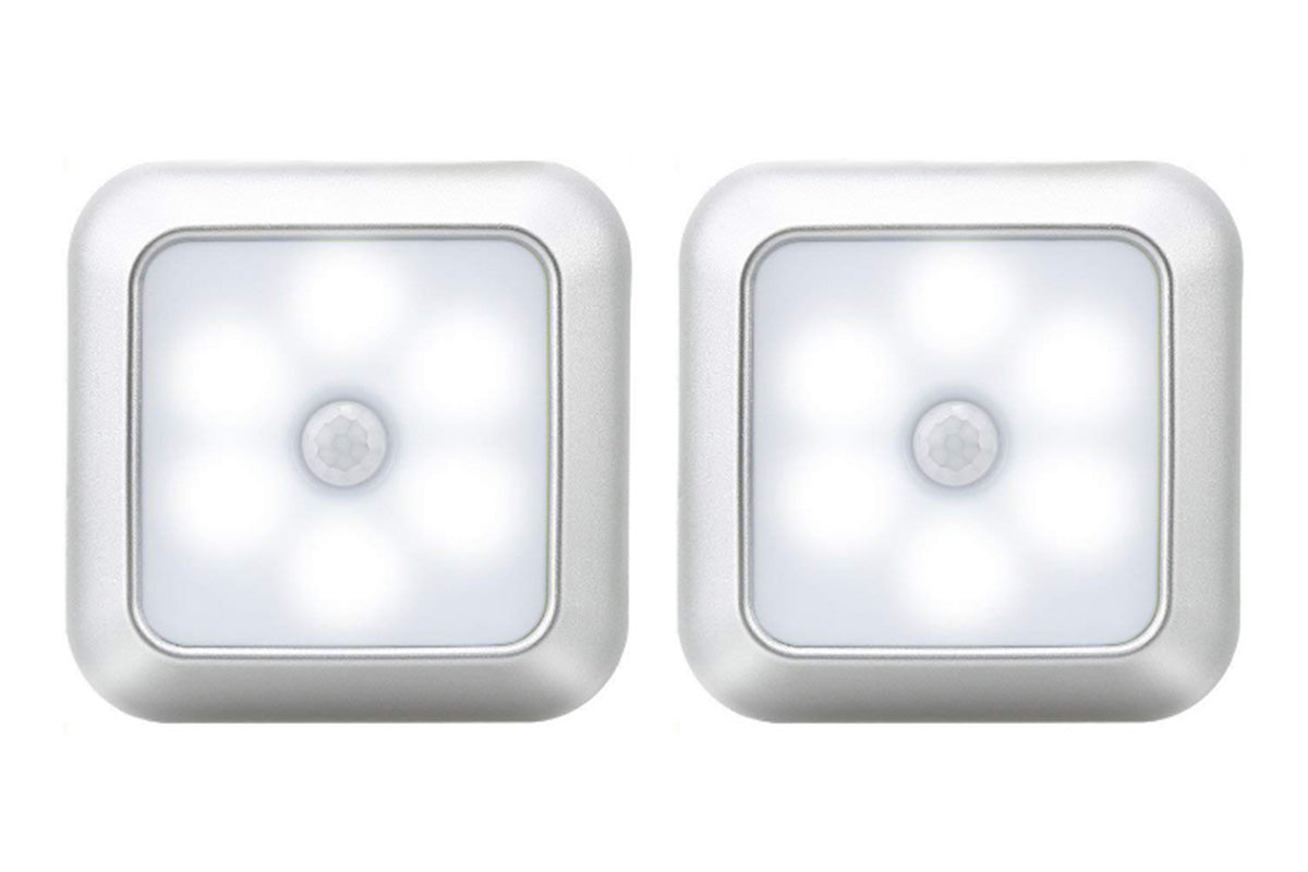 2Pcs LED Motion Sensor Night Light Cabinet Closet Stair Wall Lamp Light Cordless Light-White
