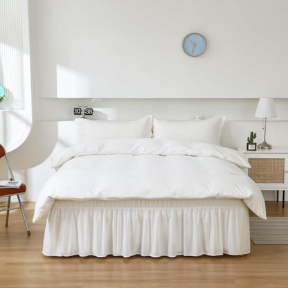 Wrap Around Bed Skirts Dust Ruffles Bed Skirt with Adjustable Elastic Belt White