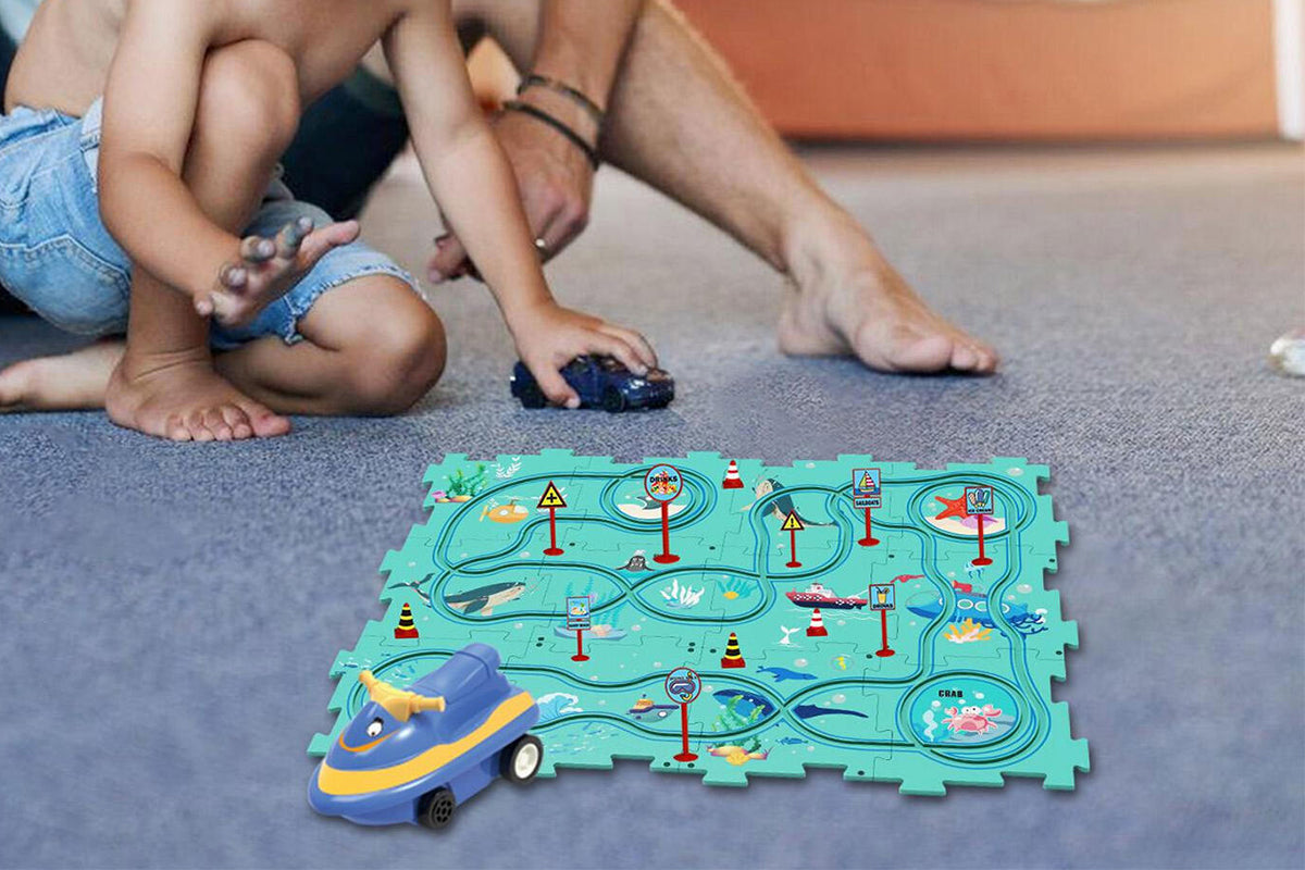 DIY Car Track Puzzle Play Set With A Cute Vehicle Preschool Educational Montessori Toy-Style 3
