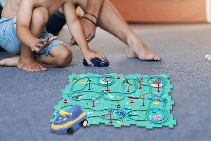 DIY Car Track Puzzle Play Set With A Cute Vehicle Preschool Educational Montessori Toy-Style 3