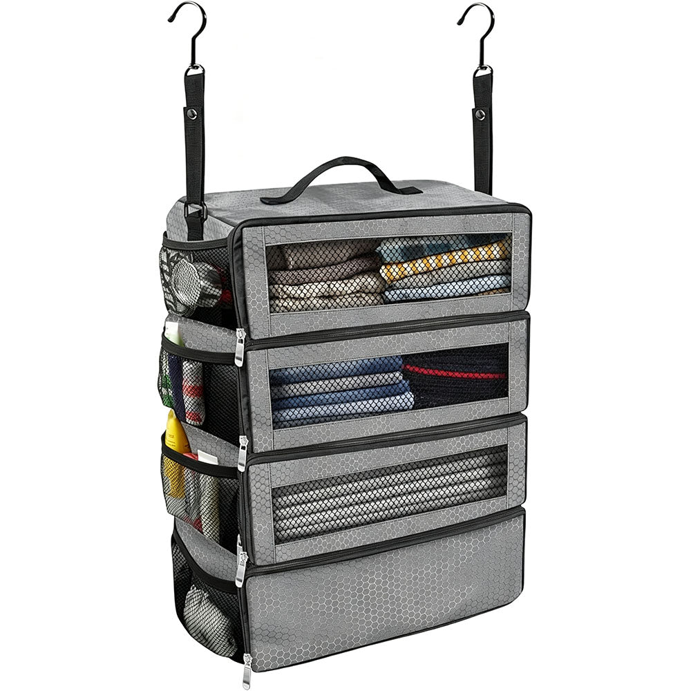 Large Hanging Travel Organizer with 4 Compartments - Grey