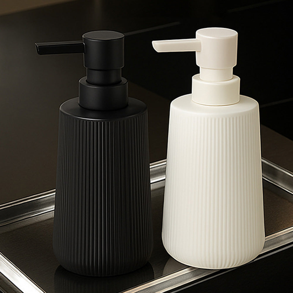 2 Ribbed Glass Soap Dispenser Bottles 350ml for Bathroom Kitchen - White