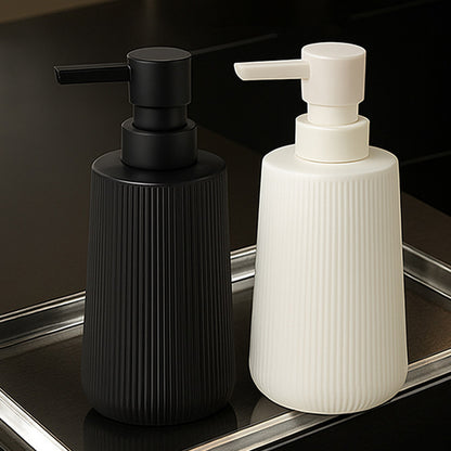 2 Ribbed Glass Soap Dispenser Bottles 350ml for Bathroom Kitchen - White