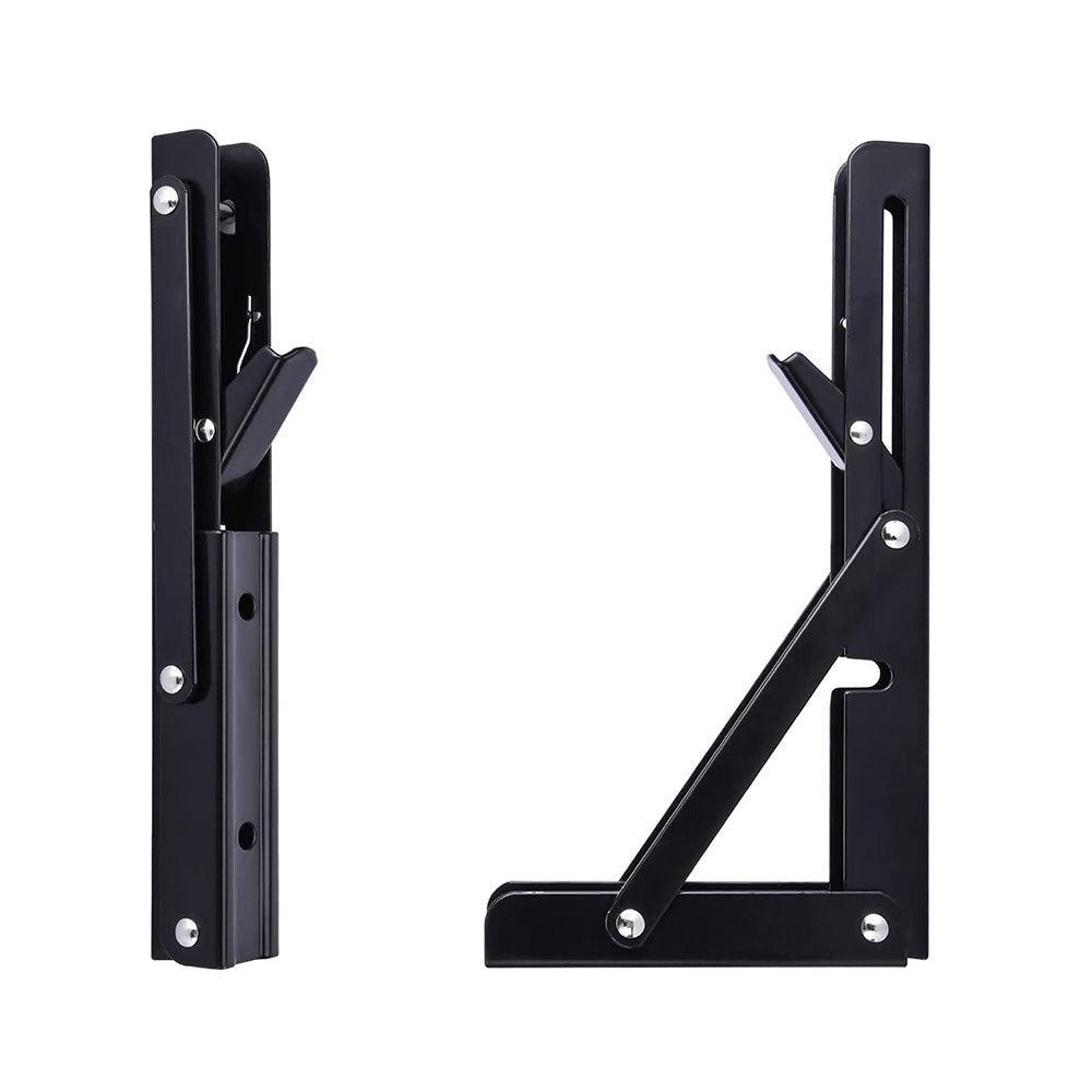 2Pcs 90 Degree Foldable Metal Shelf Brackets-Black