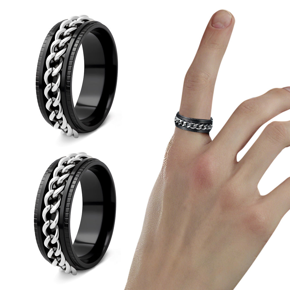 Fidget Spinner Ring for Anxiety Relief Stainless Steel for Adults & Teens Black and Silver