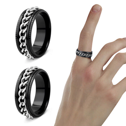 Fidget Spinner Ring for Anxiety Relief Stainless Steel for Adults & Teens Black and Silver