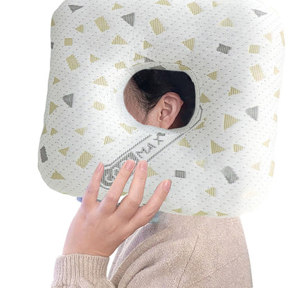 Square Ear Piercing Pillow for Side Sleepers with Central Ear Hole Grey