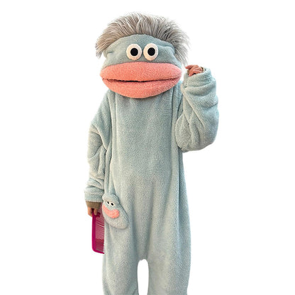 Plush Monster Onesie Pajamas Soft Funny Cartoon Costume Loungewear-Blue