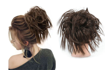 High-Temperature Fiber Curly Wavy Scrunchy Messy Hair Bun-Medium Brown