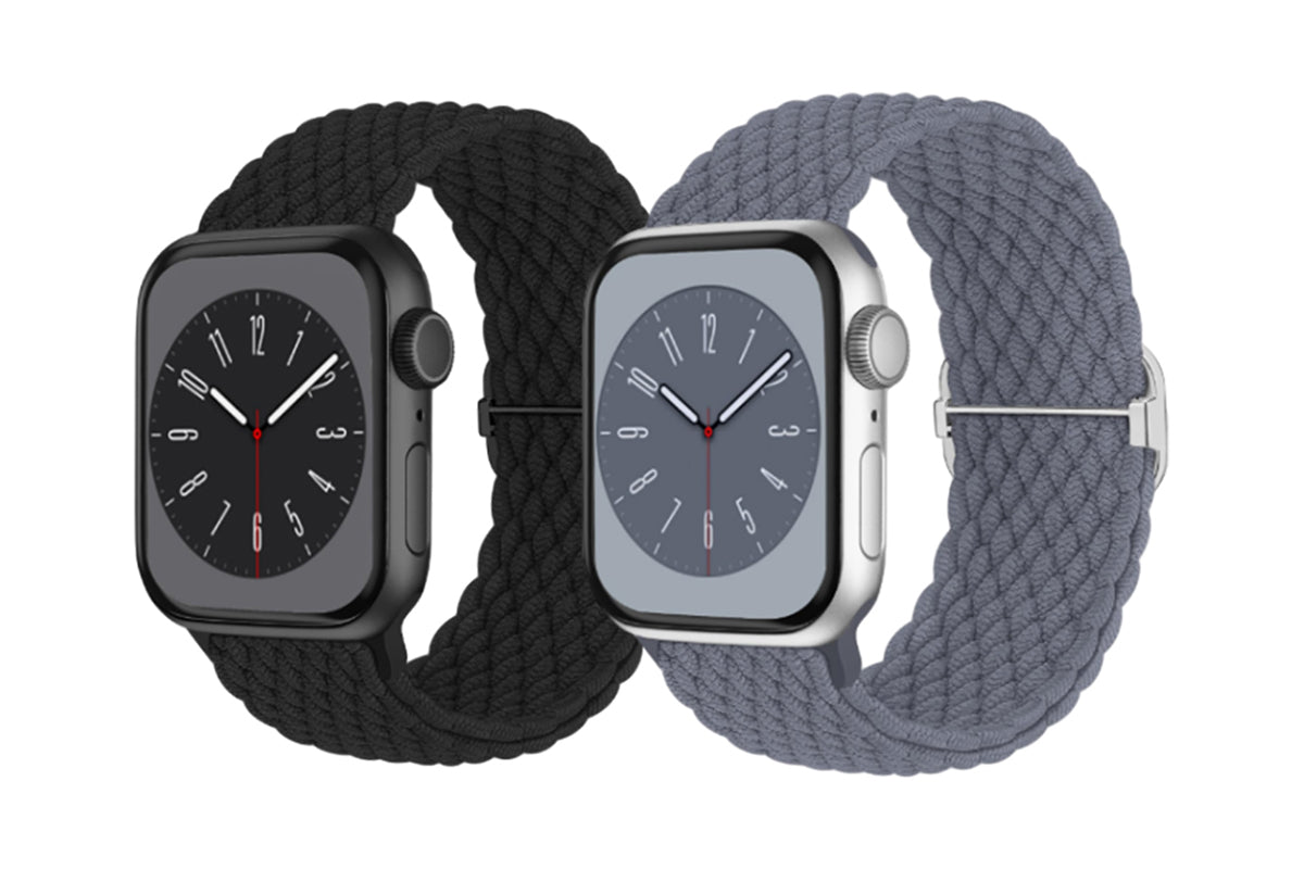2Pcs Adjustable Braided Loop Nylon Strap Compatible With Apple Watch Band-Black And Gray