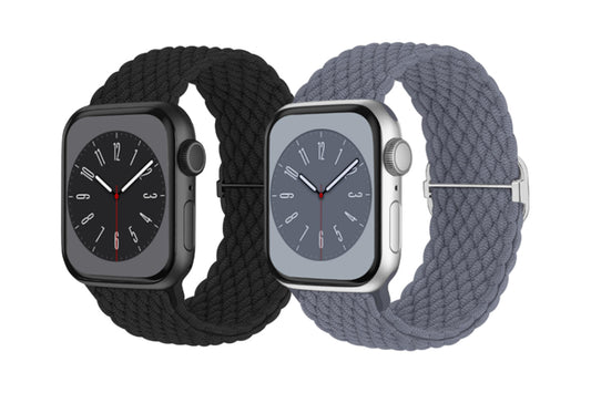 2Pcs Adjustable Braided Loop Nylon Strap Compatible With Apple Watch Band-Black And Gray