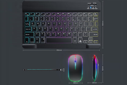 Ultra thin Bluetooth Keyboard and Mouse Combo for iPad Rechargeable RGB Wireless Keyboard Mouse 7-Color Backlit-Black