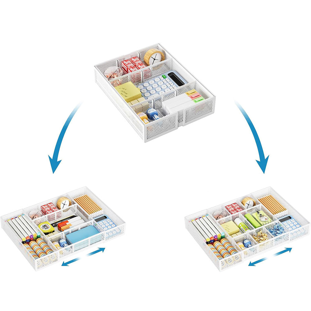 Expandable Desktop Drawer Organizer with Adjustable Dividers - White