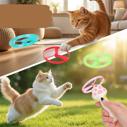 Cat Toy Disc Launcher Cat Fetch Toy UFO Flyer Cat Disc Launcher with Lights-White
