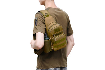 2Pcs Tactical Sling Bag Pack With Water Bottle Holder Shoulder Messenger Bag-Brown