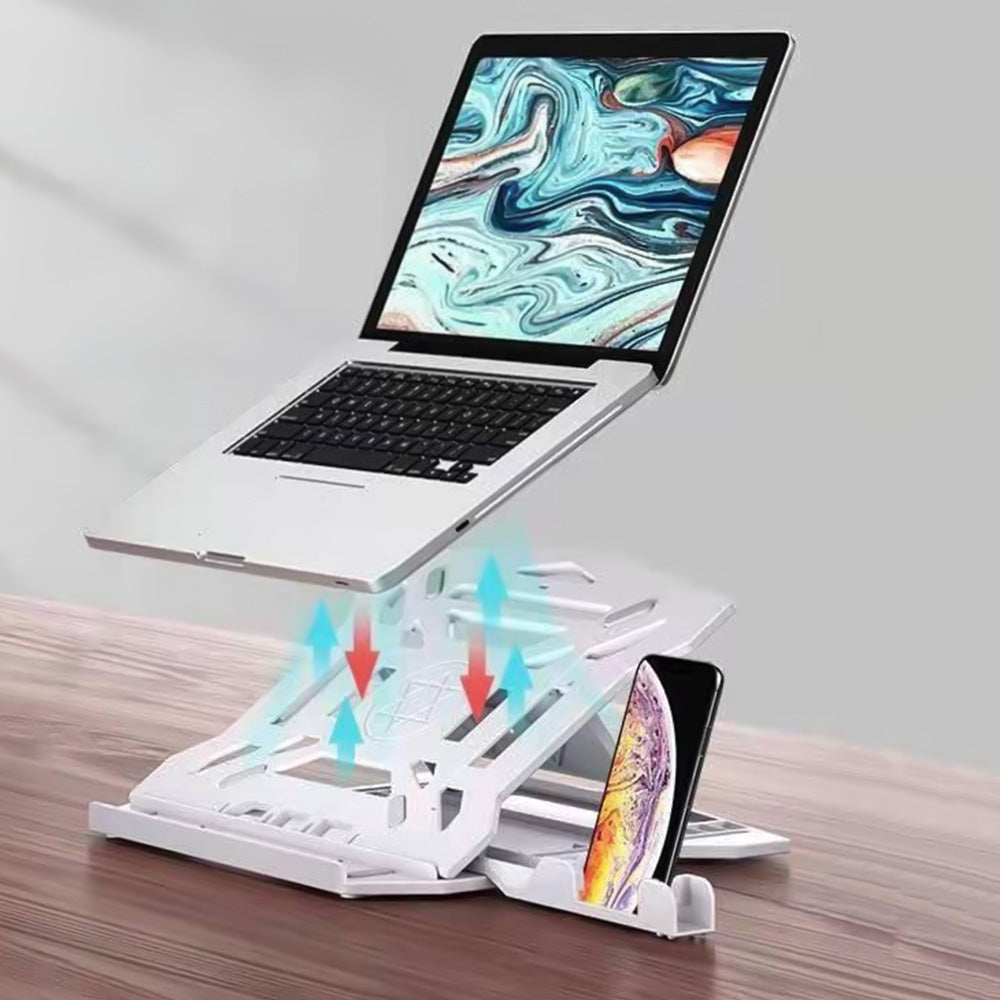 2 in 1 Adjustable Laptop Stand with Phone Holder Foldable Cooling Computer Stand White