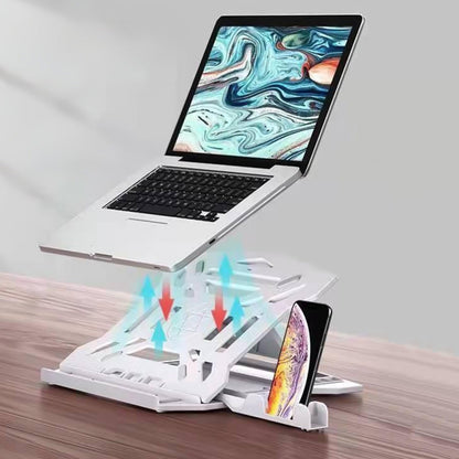 2 in 1 Adjustable Laptop Stand with Phone Holder Foldable Cooling Computer Stand White