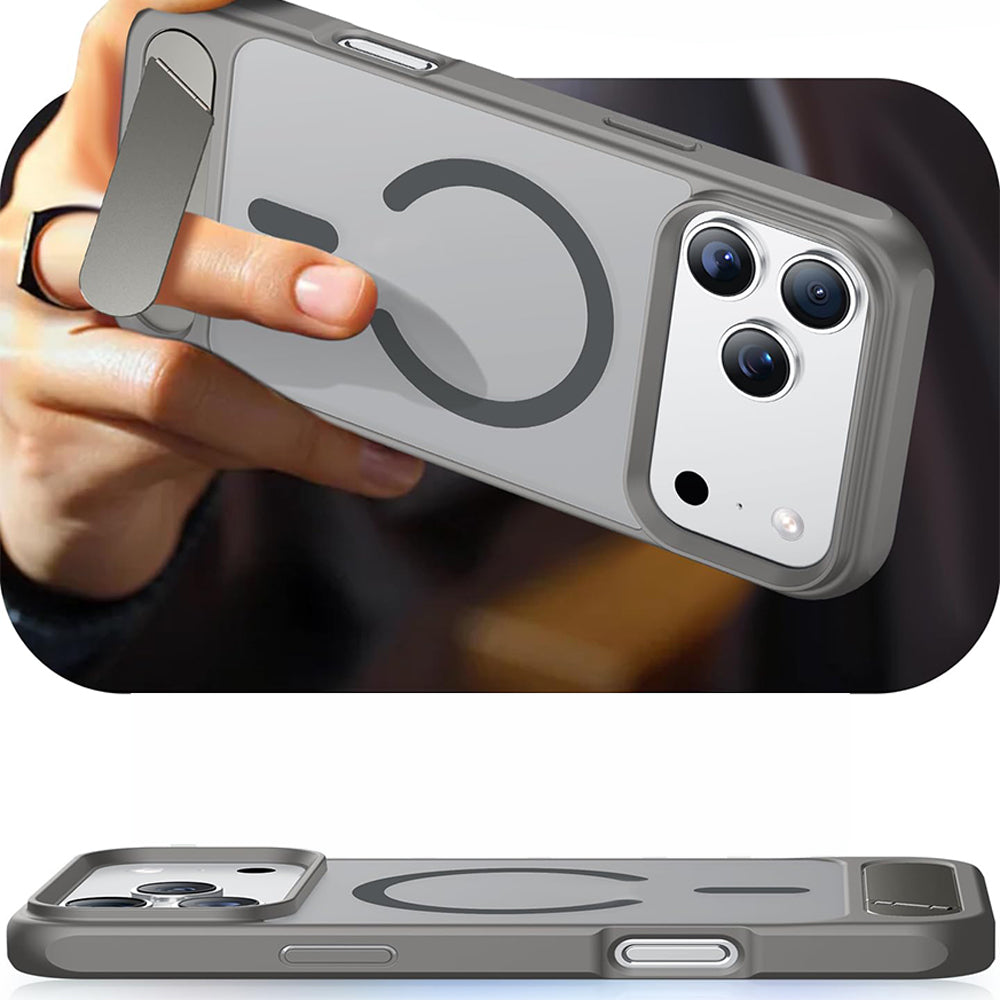 Shockproof Foldable Stand Case for iPhone 18 Series - Grey