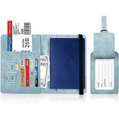 RFID Shield Passport Holder and Luggage Tag Set - Light Blue
